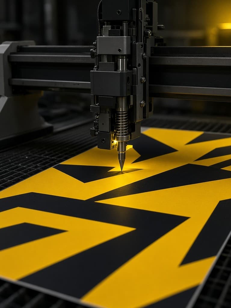 Precision cutter finishing yellow and black graphics