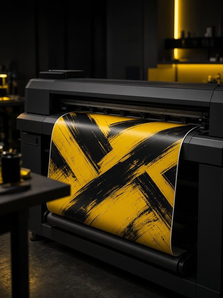 Large-format printer producing yellow and black graphics