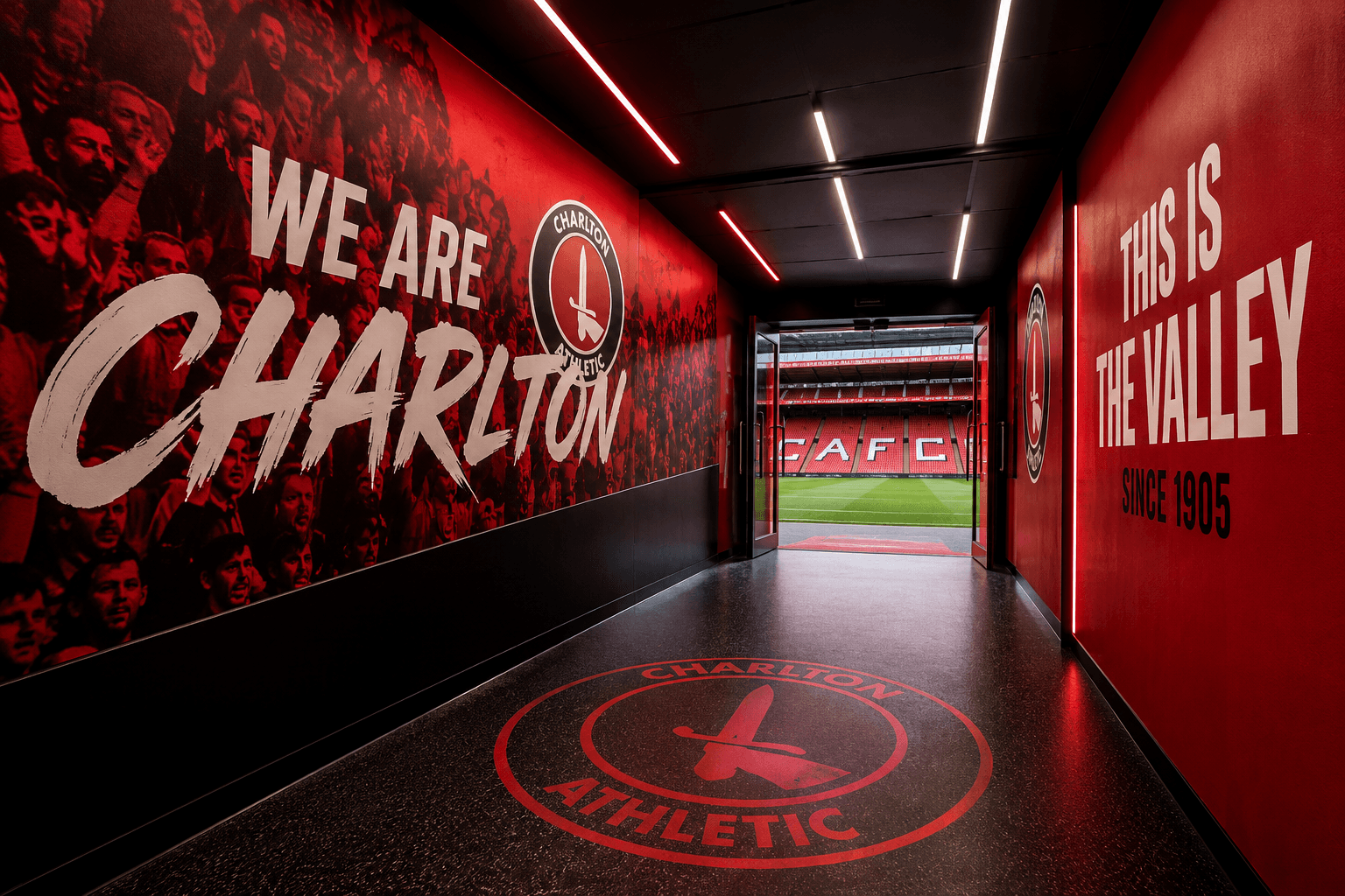 Charlton Athletic tunnel graphics at The Valley