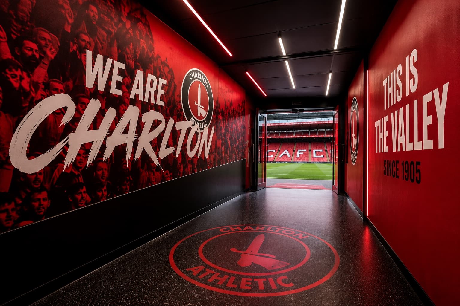 Charlton Athletic player tunnel graphics at The Valley