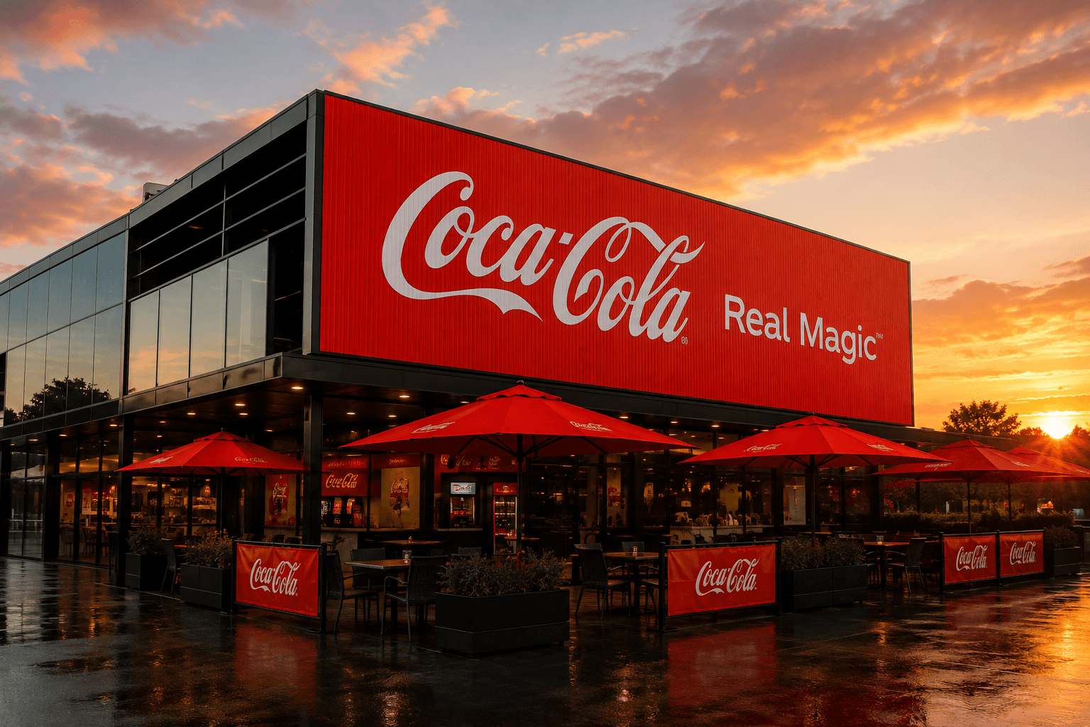 Coca-Cola pavilion with large-format building signage